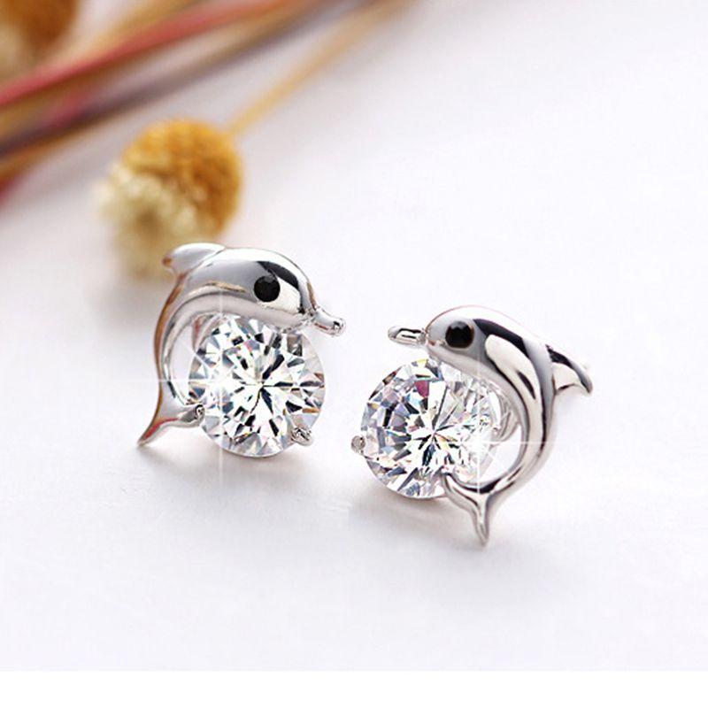 Exquisite Ladies Dolphin's Love Rhinestone Ear Stud Earrings With Timeless Design