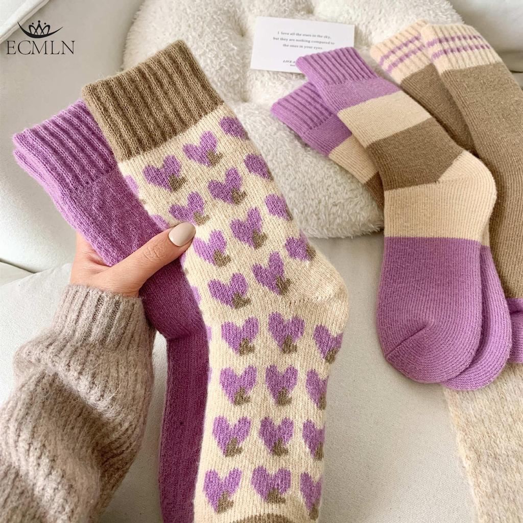 Purple Heart Knit Socks Soft Warm and Cozy for Fall and Winter Women's Fashion Socks