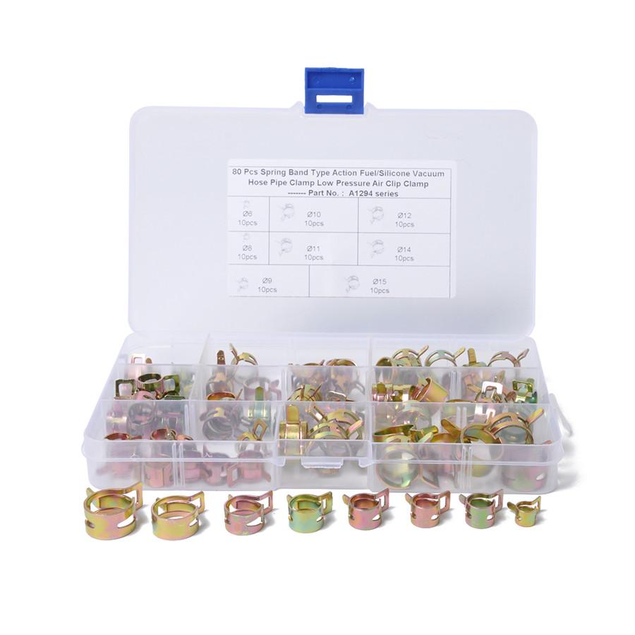 80pcs 8 Kind Spring Clips Car Air Hose Water Pipe Fuel Line Tube Fastener Clamps