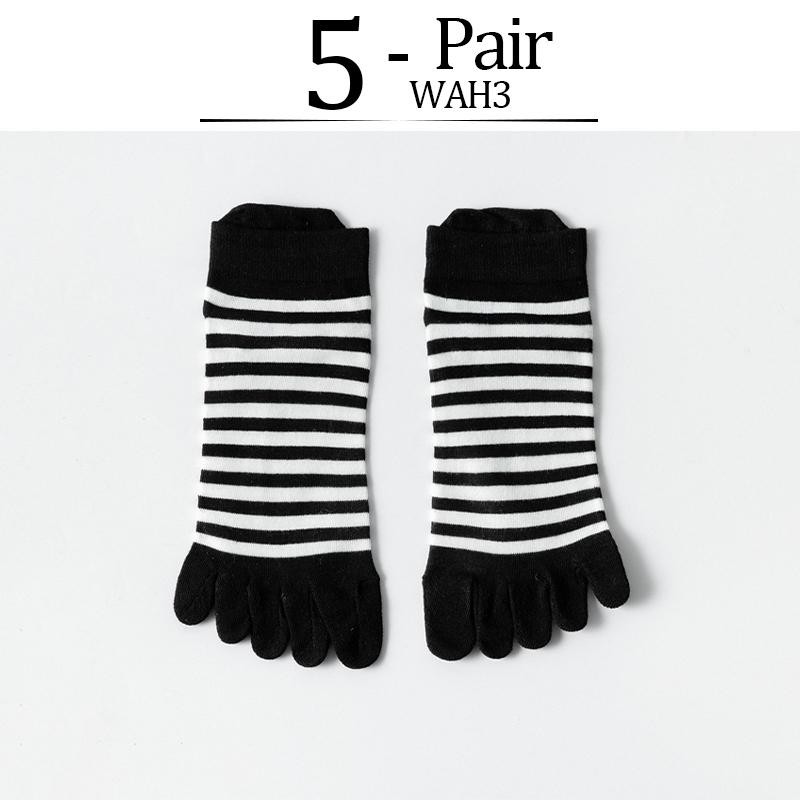 5 Pairs New Women's Five Finger Socks Sweet  Milk BlackWhite Stripes Cotton Summer Shallow Split Toe Socks Girls Sports Socks