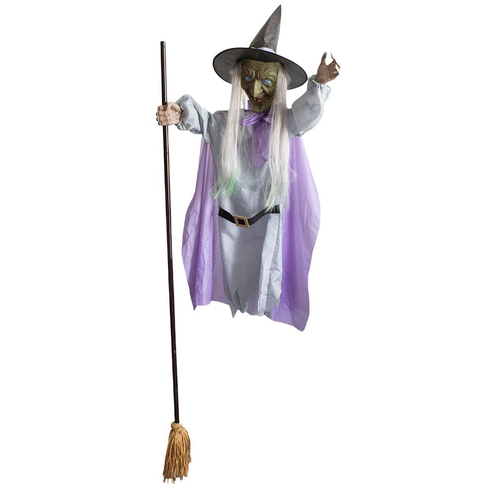 Halloween Props Animated Hovering Witch Animatronics with Terrifying Sounds & Lights Floating Witch for Garden Yard Lawn Indoor