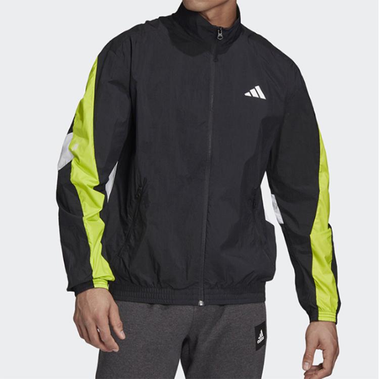 adidas Urban Q3 TT Sports Jacket with Geometric Pattern and Stand Collar Men Outerwear Black FR6599
