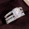 925 Sterling Silver Wedding Set Rings for Women Luxury 3Pcs/Set Sparkling Cubic Zirconia Fashion Engagement Party Jewelry