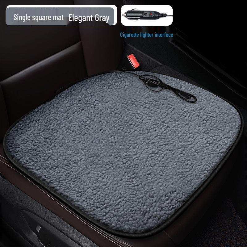 Solid Color Lamb Wool Cartoon Panda Car Seat Cushion - Winter Heating Pad with Sunflower Design