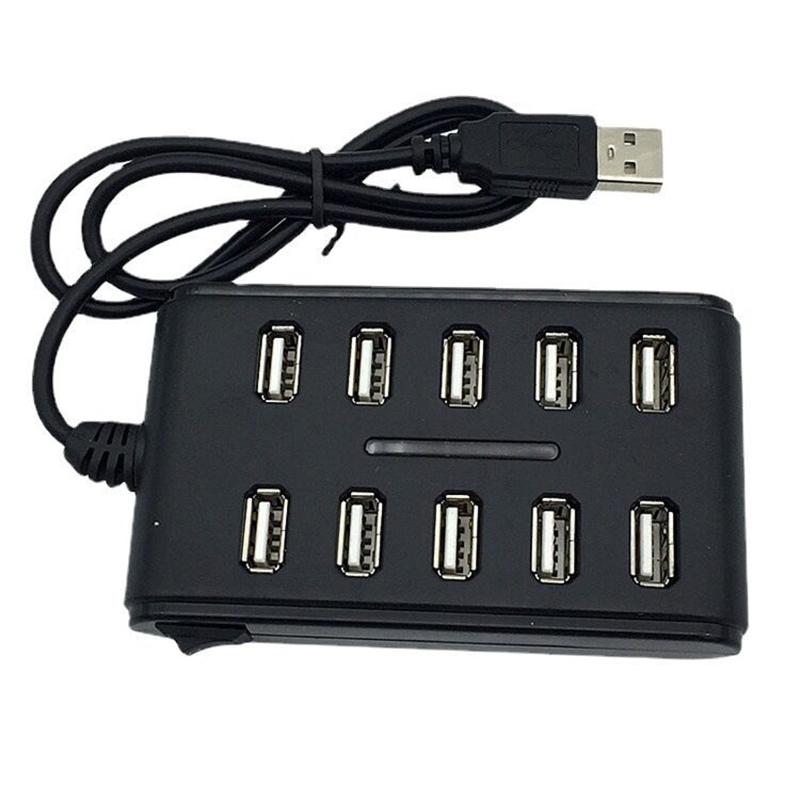 

USB 2.0 HUB 10 ports Interface hubsCable Splitter with Switch Power for USB Disk Extender Mouse Keybard Converter Dock Combo чёрный