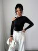 2026 European Autumn Asymmetrical Shoulder Slim-Fit Solid Top
