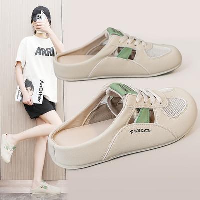 Koreanische Version von Baotou Halbschlappen Mädchen 2025 Frühling und Sommer neue absatzlose hohle Freizeitschuhe Ein-Fuß-Faul-Halbslipper