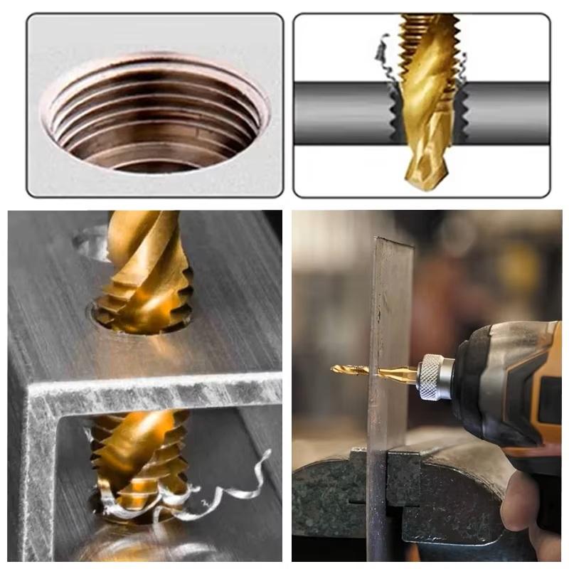 12-teiliges zusammengesetztes Gewindebohrer-Bit-Set M3/4/5/6/8/10 Sechskant-Spiralhahn-Senkerbohrer, weiches Metall, Gewindeschneiden, Anfasen, Verlängerungsstangen-Werkzeug