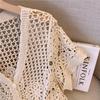 Women's French V-Neck Crochet Knit Cardigan - Chic Summer Fashion, Slimming Loose Fit, Versatile Top