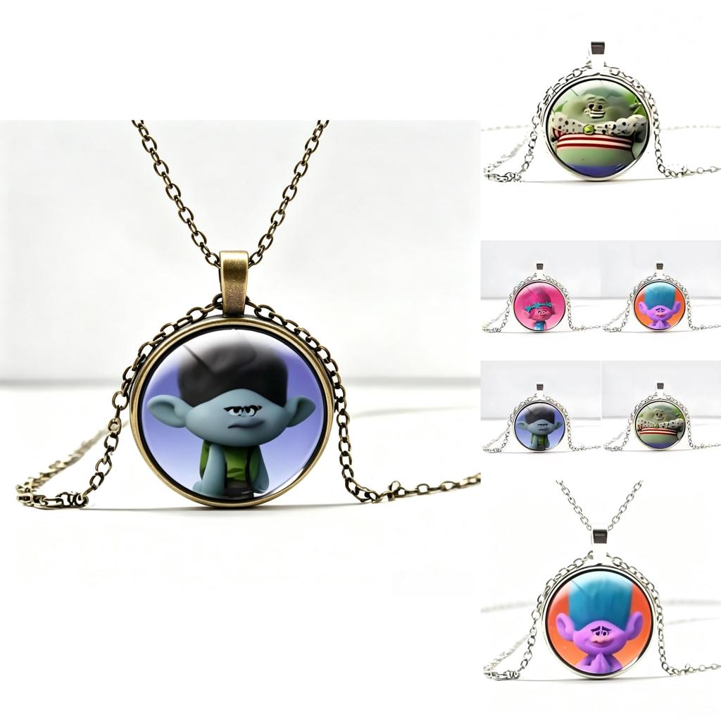 Collar Colgante Redondo de Vidrio y Aleación de Trolls Para Niños y Adolescentes Regalo