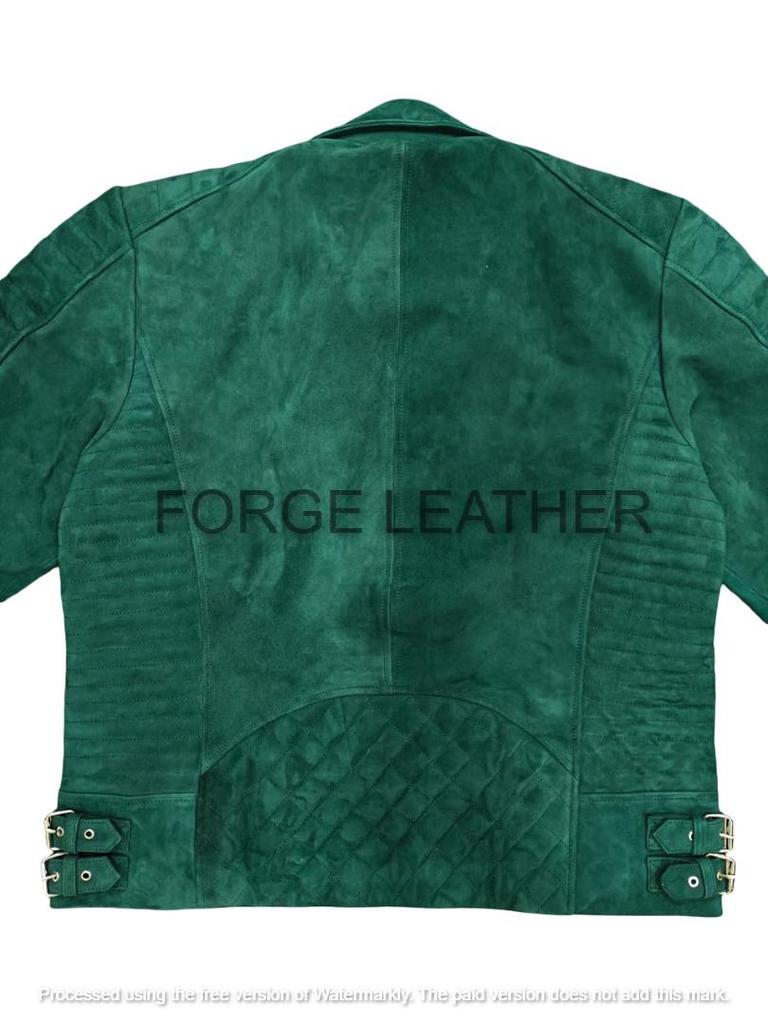 Suede Biker Motorcycle Casual Wear Handmade Men's Green Jacket Genuine Warm Soft