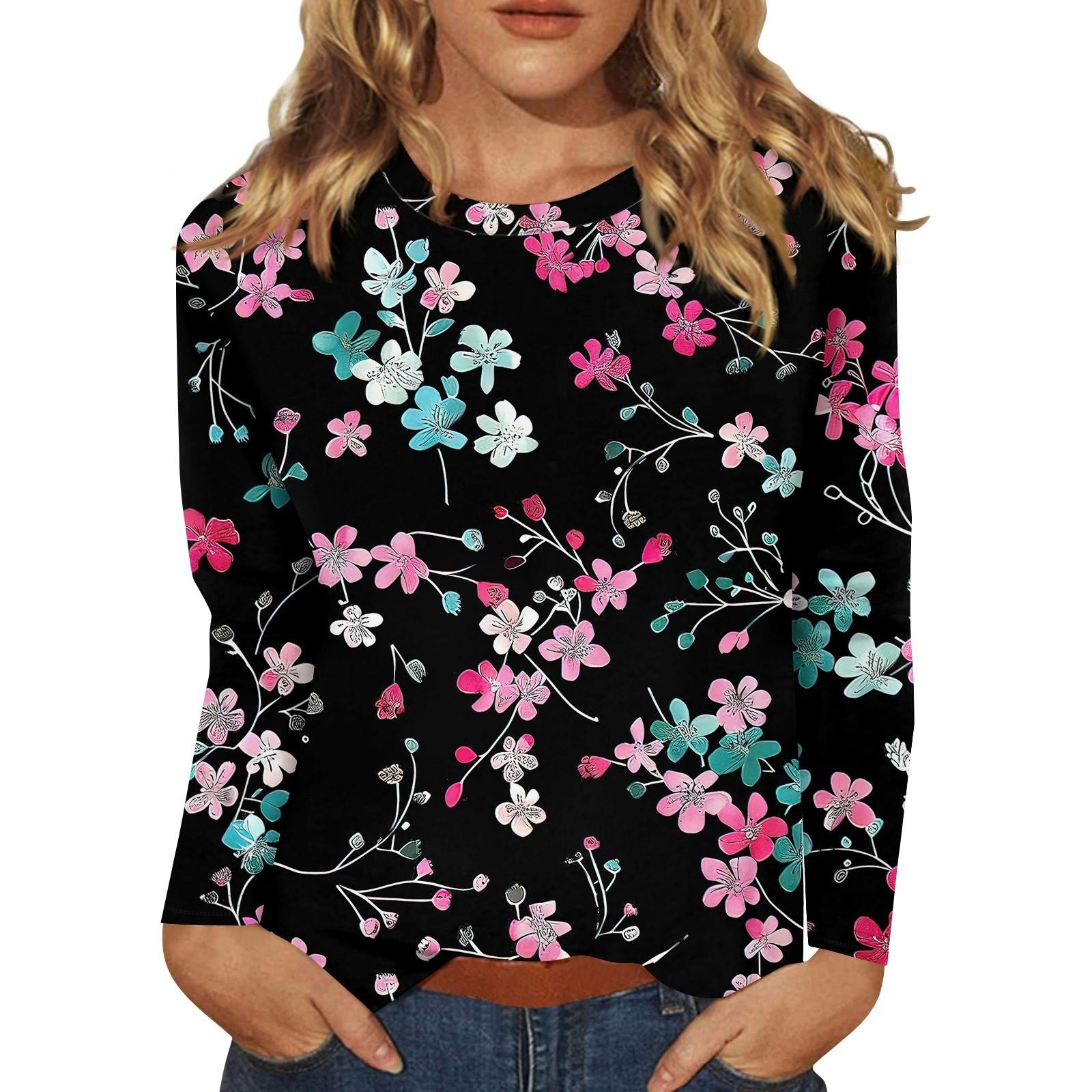 Женский модный повседневный пуловер с круглым вырезом и длинным рукавом с цветочным — фото 3