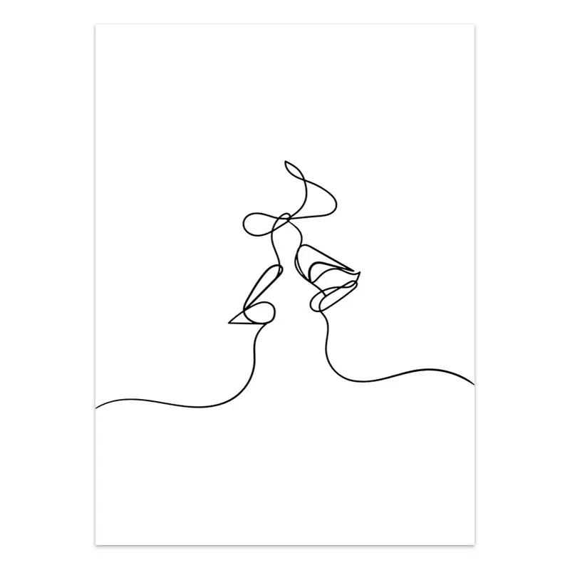 Black White Couple Line Wall Art Canvas Painting Line Drawing Hand Love Kiss Posters and Prints Nordic Picture Living Room Decor