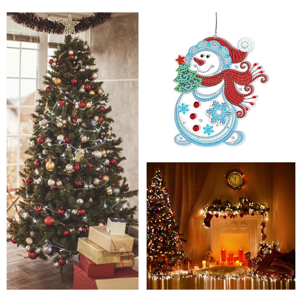 Christmas Lantern Light LED DIY Diamond Mosaic Xmas Tree Hanging Pendant Ornament Festival Atmosphere Lamp Decor