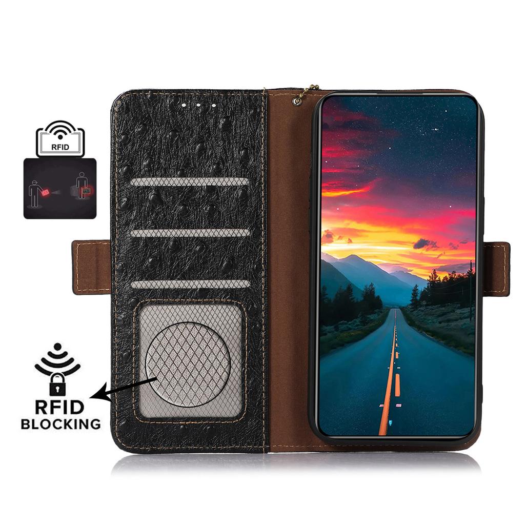 For Xiaomi 14T Pro Case RFID Blocking Genuine Cow Leather Phone Case Ostrich Texture