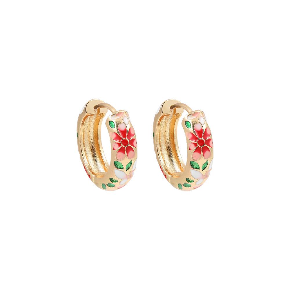 Kenjie Retro Copper Enamel Circle Earrings - Fashionable, Colorful, Versatile Drip Oil Earrings for Women