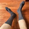 Mens Thin Dress Socks Silk Sheer Business Socks Contrast Color Ribbed Striped Pattern Middle Calf Socks for Formal Event