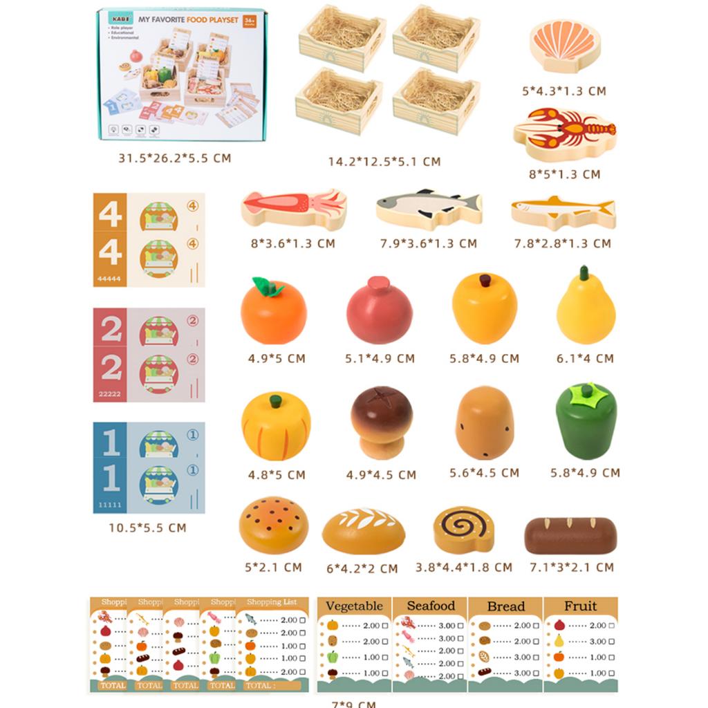 Wooden Play Food Sets for Kid Kitchen Simulation Cutting Bread Game Pretend Play Early Educational Cognition Toys for Boys Girls