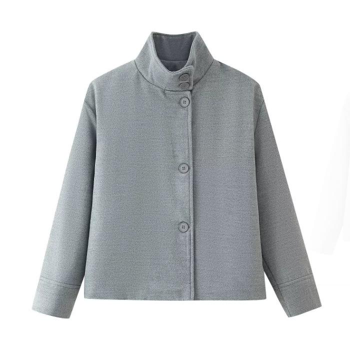 Elegant Women's Short Stand-Up Collar Wool Coat