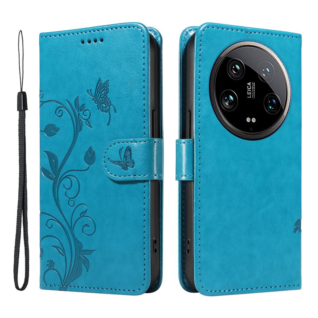 For Xiaomi 14 Ultra PU Leather Cases Flower Pattern Wallet Stand Phone Cover with Strap