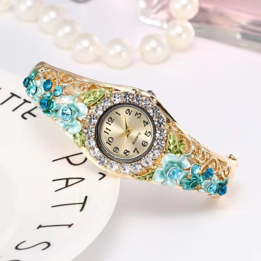 Fashion Retro Design Watches Elegant Flower Diamond Decoration Ladies Clock Casual Quartz Wristwatches Women
