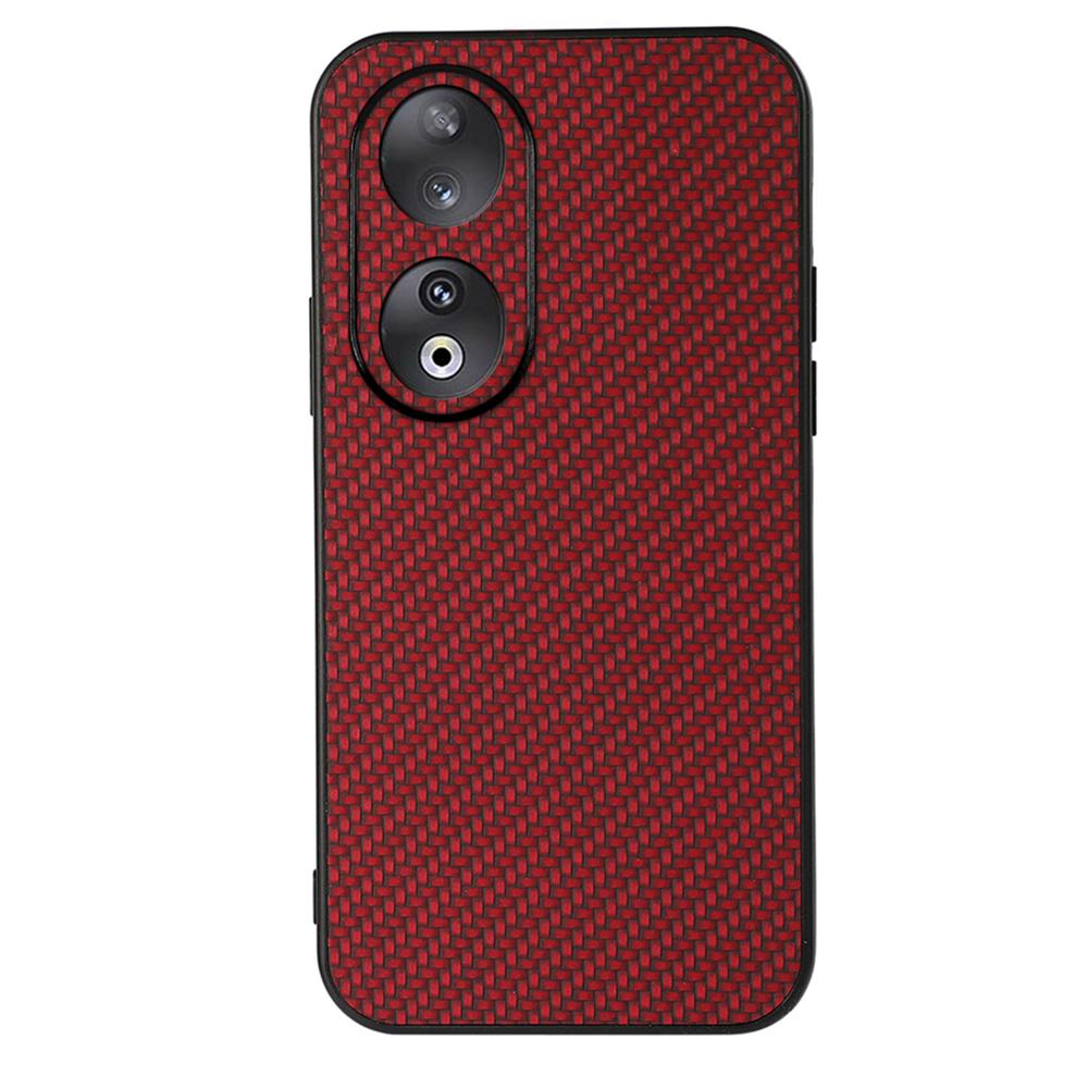 

For Honor 90 Carbon Fiber Texture PU Leather Coated TPU Case Anti-drop Phone Cover Red