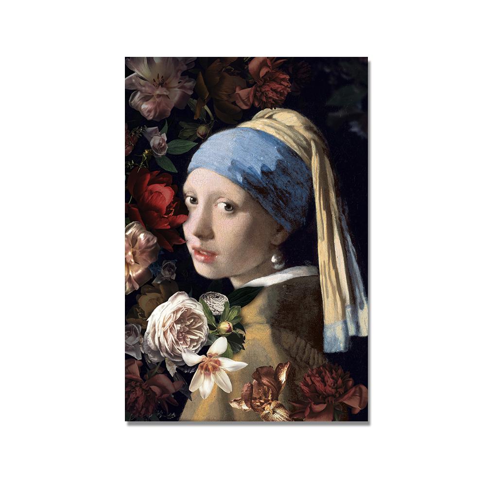 

Девушка с жемчужной серьгой, цветком, известные художественные картины на холсте, репродукции, постеры и принты, настенная живопись для домашнего декора 21*30cm