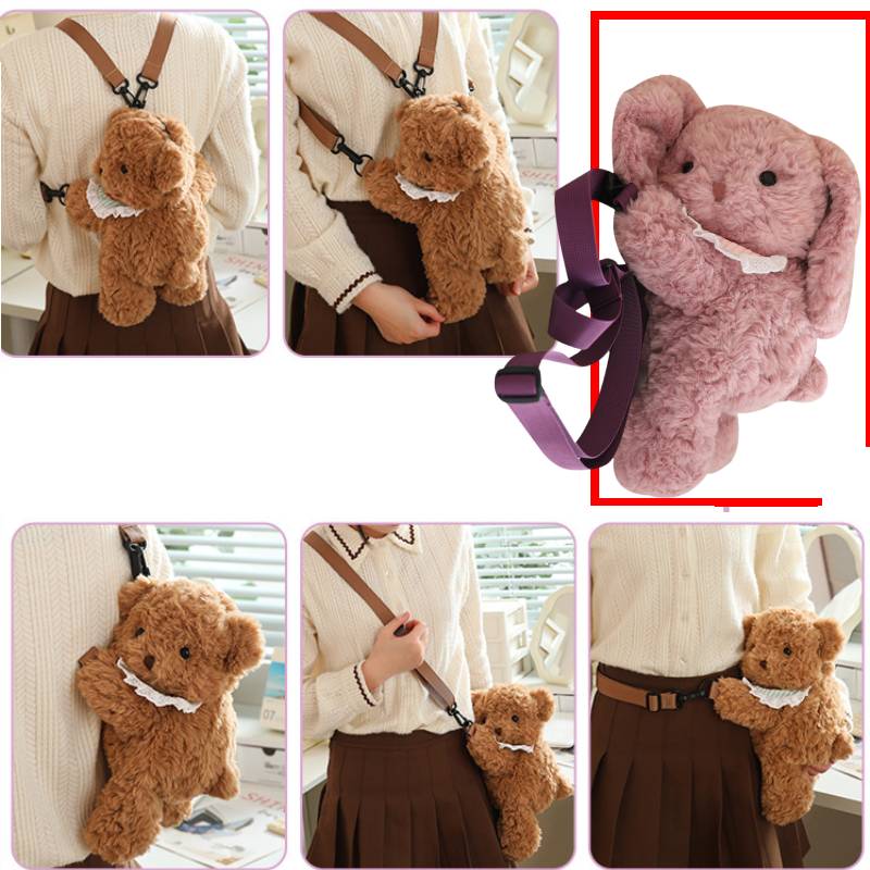 Zipper Backpack Plush Teddy Bear Cartoon Animals Fill Doll Stuffed Toy Gift Xmas