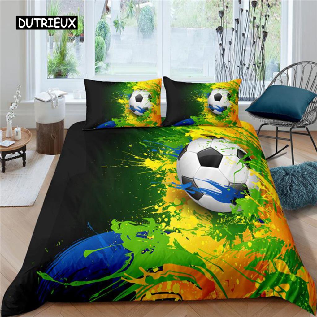 

Футбольный комплект постельного белья с принтом наволочка пододеяльник футбольный пододеяльник домашний текстиль двуспальная кровать размера «king-size» для детей подростков мужчин 140x200cm 3pcs