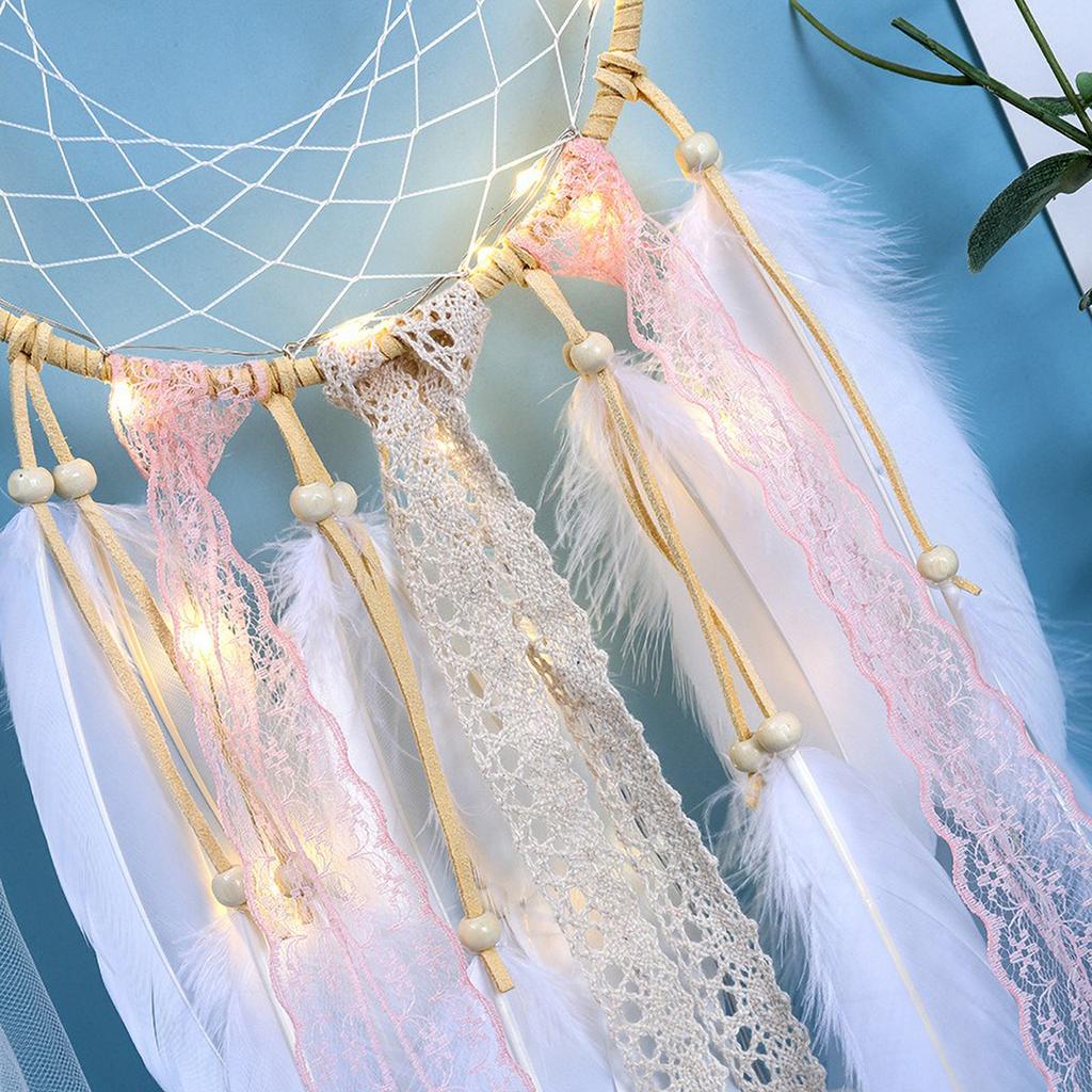 Girls Room Decor - Heart Shaped Dreamcatcher with Feathers, Boho Hanging Wall Ornament