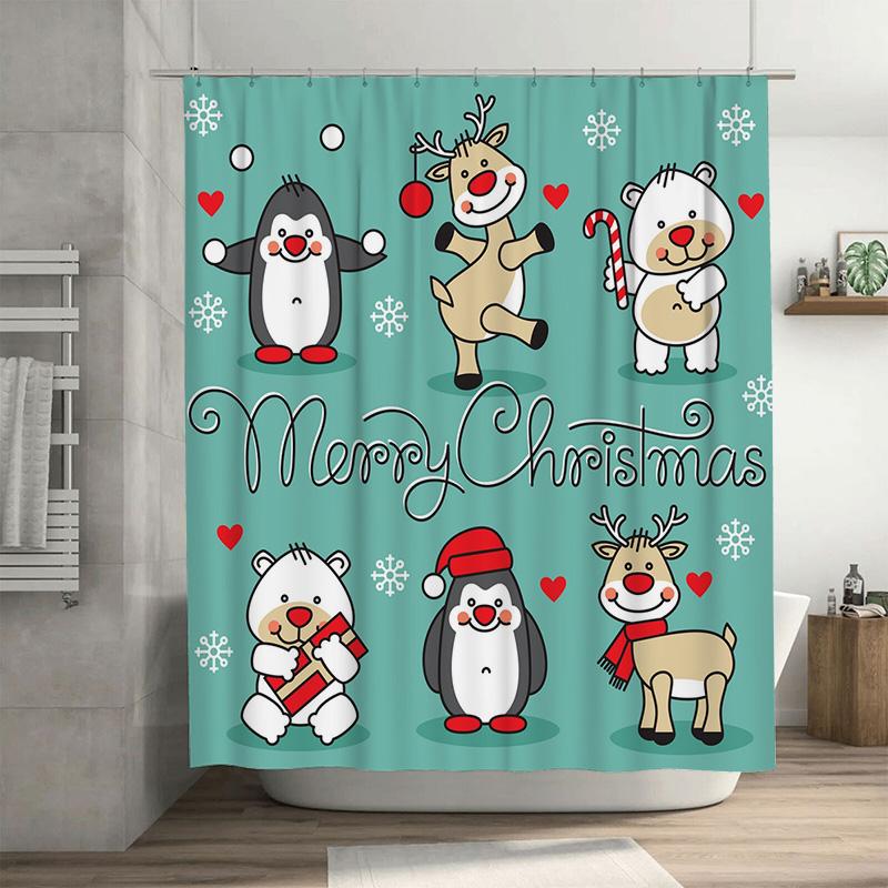 

Tu Christmas Penguin Shower Curtain Cute Holiday Decor Festive Bathroom Set Winter Themed Waterproof Fabric Backdrop Holiday Gif W60H190(CM)-1 Pcs