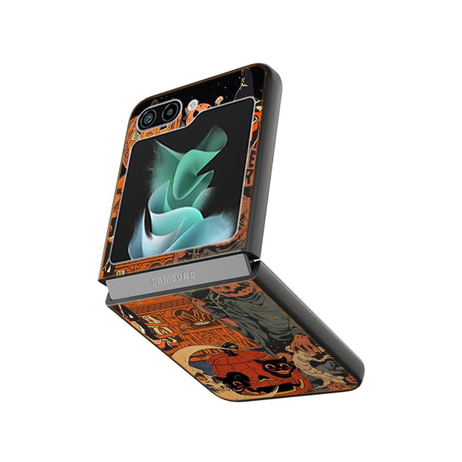 Halloween Herbst Kunst Hexe Katze Handyhülle Für Samsung Z Flip 7 6 5G Galaxy Z Flip4 Z Flip5 Z Flip3 Hülle Schwarze Harte PC Schale Prote