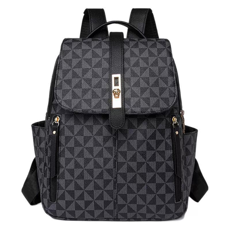 

Women s Geometric Print PU Leather Backpack, Anti-Theft Multi-Pocket Daypack, Versatile Lightweight Large Capacity Travel Schoolbag чёрный