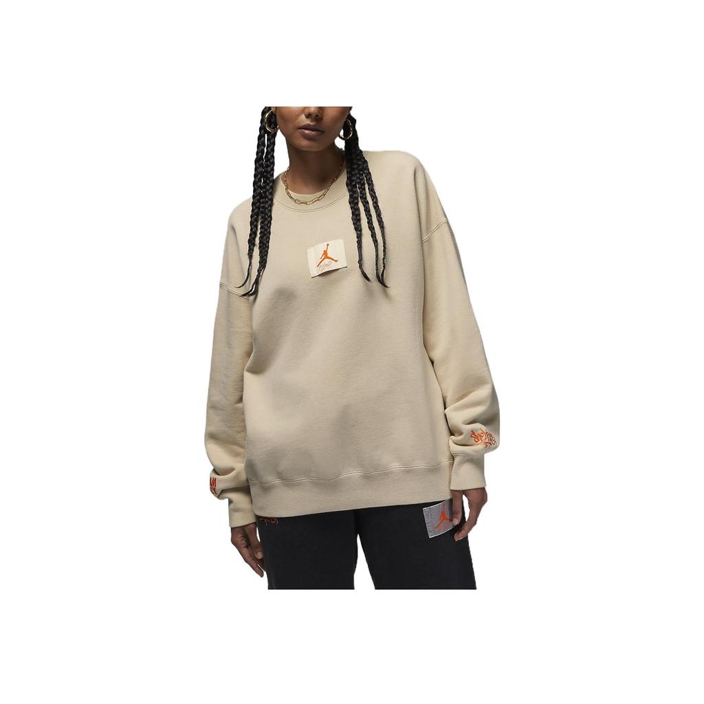 Jordan Pure Color Logo Print Back Graphic Crew Neck Sweatshirt Women Tops Khaki DV7014-206