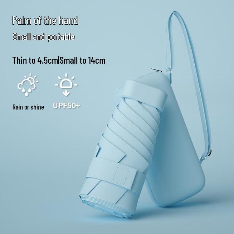 New Macaron Color Five-Fold Ultra-Light Sun Protection Compact Mini Umbrella with Buckle Handle