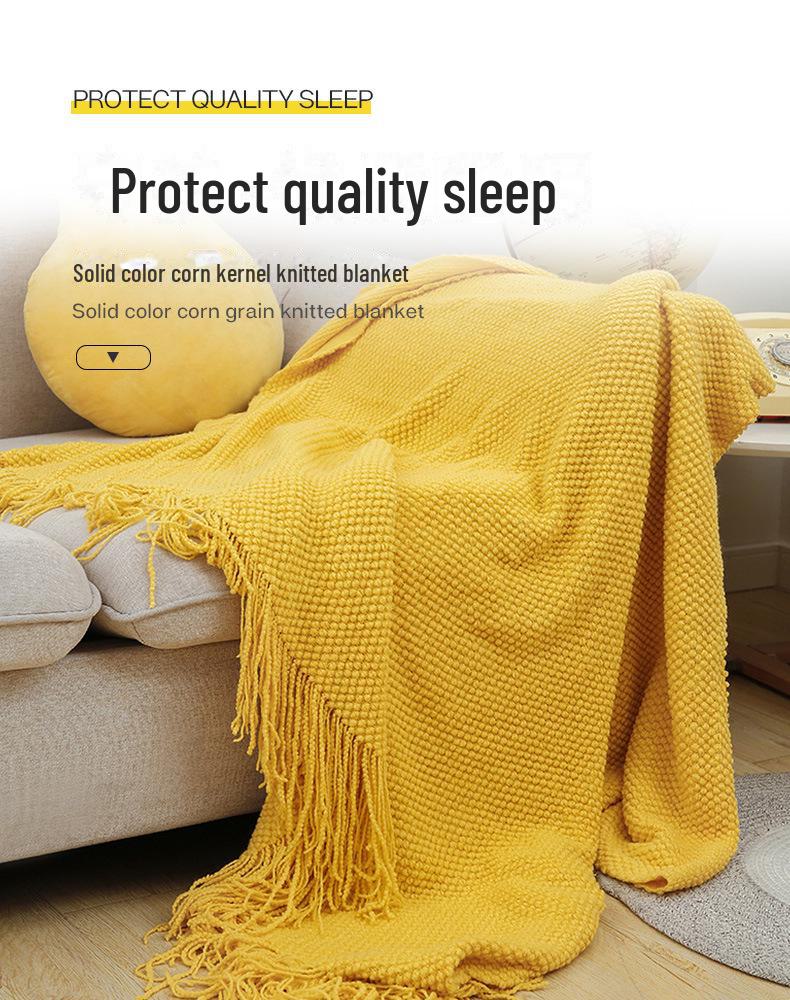 Solid Color Knitted Blanket with Tassels - Decorative Bed, Sofa, or Nap Blanket