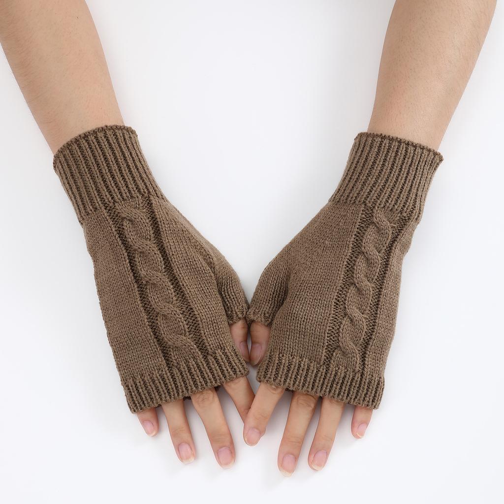 New Autumn and Winter Men's and Women's Half Fingered Woolen Gloves with Twisted Hair Warm and Fashionable Fake Sleeves and Knitted Sleeves