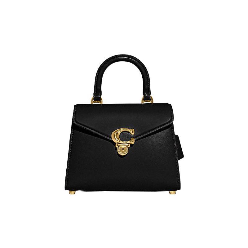 

COACH 24 push lock closure cow leather hand-held shoulder crossbody bag medium size women s black чорний