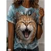 Fashion Women Retro Creative Cat Pattern Print T Shirt Funny Casual O-neck Short Sleeves T-shirt Summer Female Tee Shirt