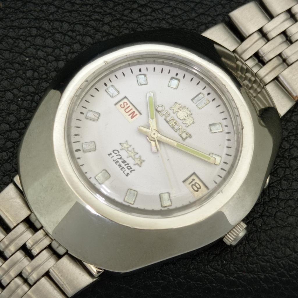 GENUINE VINTAGE ORIENT CRYSTAL AUTOMATIC JAPAN MENS WHITE DIAL WATCH a706311-1