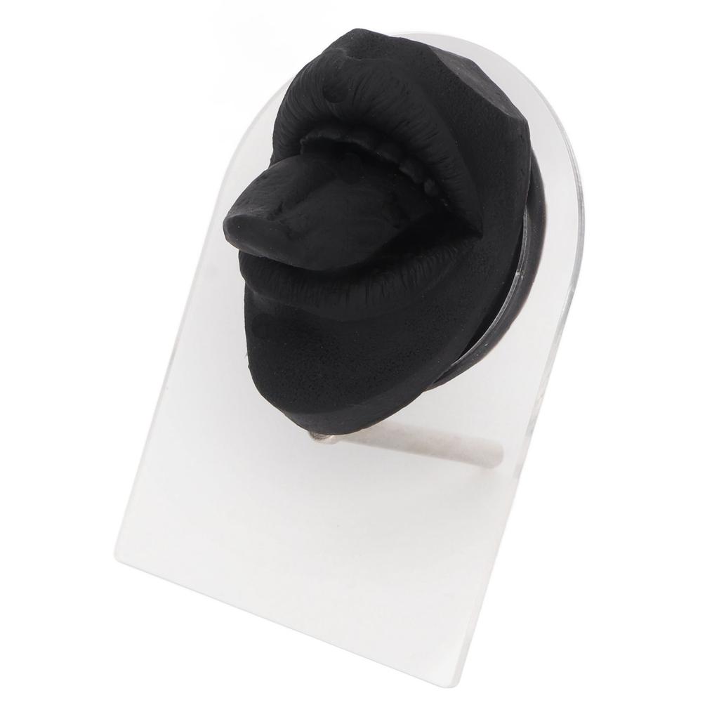 2 szt. Silikonowy Model Języka i Ust Czarno-Biały Wysoka Symulacja Wielokrotnego Użytku Ludzki Język i Usta Forma z Akrylowym Uchwytem