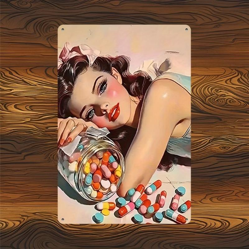 Pin-Up Girls Tin Sign, Retro Metal Wall Art