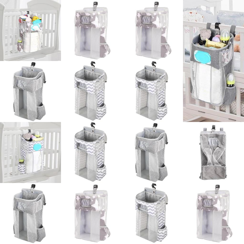 Gray Striped Baby Bedside Hanging Bag Ideal Storage Solution For Nursery