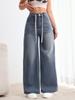 American Retro High-Waist Drawstring Wide-Leg Jeans for Women