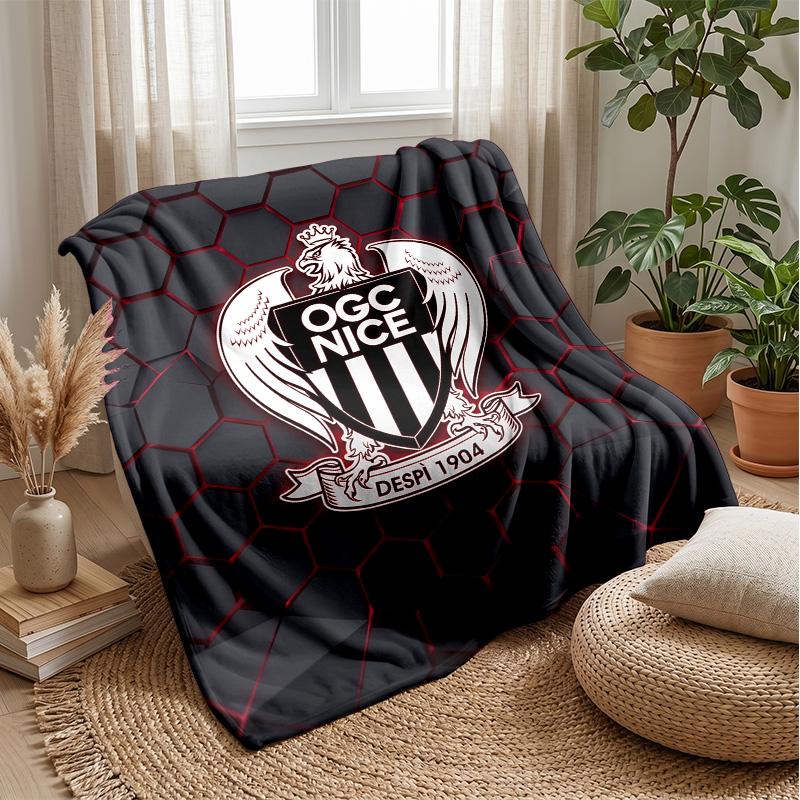 OGC Nice FC Weiche Flanell-Fleece-Decke Leichte Gemütliche Warme Überwurfdecke für Sofa Bett Heimdekoration
