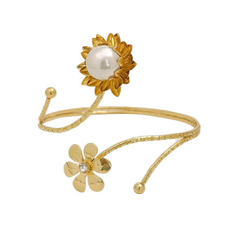 Schmetterling & Blume Metall Offener Armreif mit Eingesetzten Diamanten