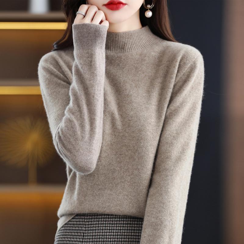 

Женский кашемировый свитер с полуворотником: Свободный и приталенный крой, идеально подходит для многослойности осенью и зимой XXL верблюд