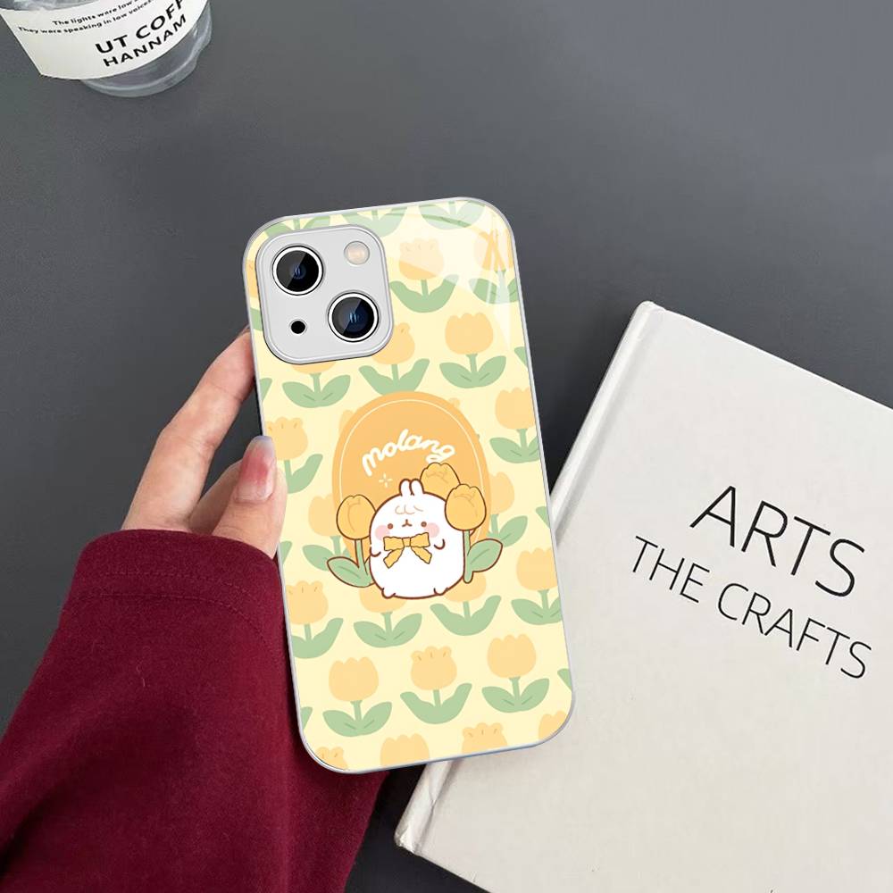 Kawaii Cute Rabbit M-MolangS Anime For IPhone 14 13 12 Mini 11 Pro XS Max X XR 14 Plus Tempered Glass Cover