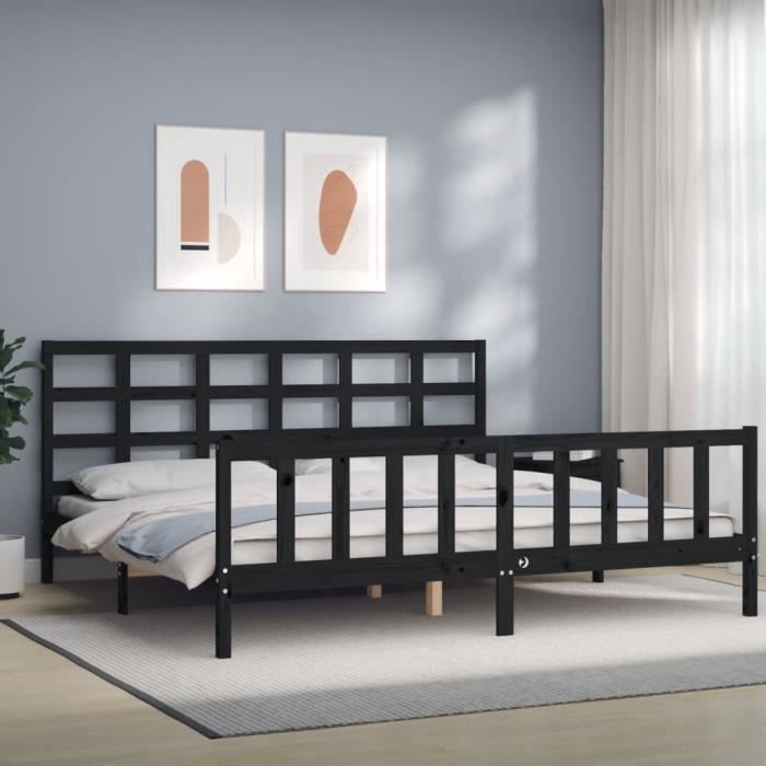 VidaXL Bed Frame with Headboard Black 200x200 Cm Solid Wood 3192125