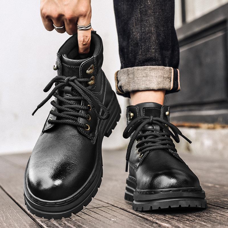 Retro kuskinn Martin-støvler herre høst og vinter nye arbeidssko plattform britisk stil korte støvler pustende utendørs verktøystøvler